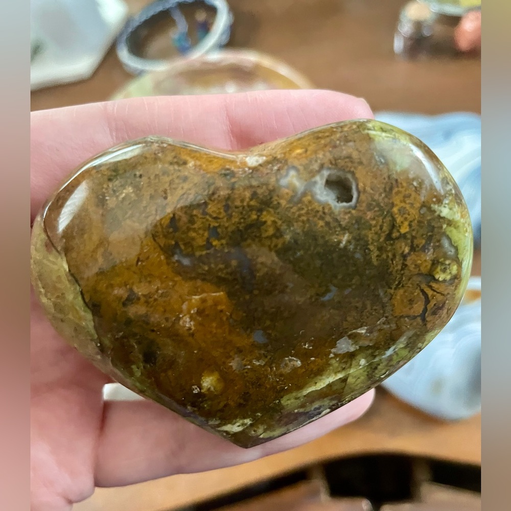 Green opal heart with druzy pocket